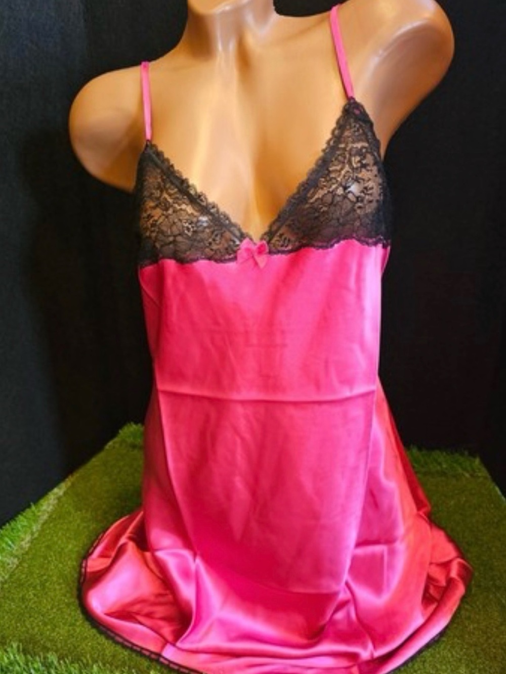 Morgan Taylor Hot Pink Satin Chemise with Black Lace Cups